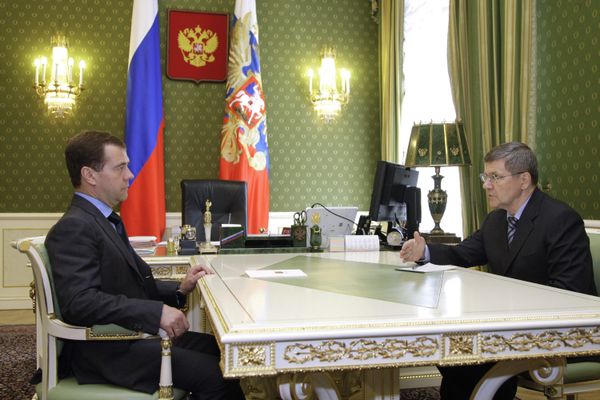 President Dmitry Medvedev and Prosecutor General Yury Chaika President Dmitry Medvedev and Prosecutor General Yury Chaika - Sputnik International