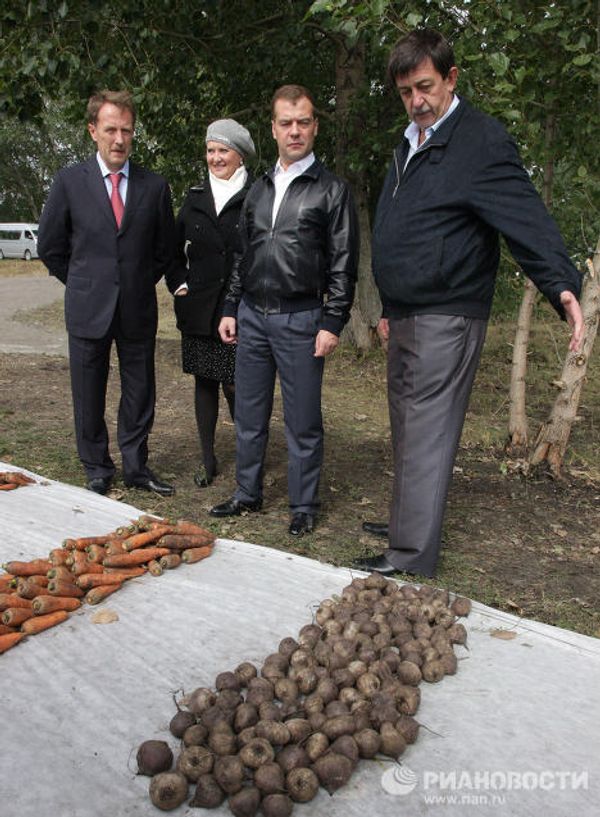 Dmitry Medvedev in potato fields Dmitry Medvedev in potato fields - Sputnik International