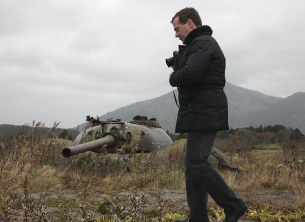 Russian President Dmitry Medvedev during his visit to Kunashir island - Sputnik International