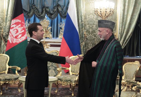 Russian President Dmitry Medvedev and his Afghan counterpart Hamid Karzai Russian President Dmitry Medvedev and his Afghan counterpart Hamid Karzai - Sputnik International