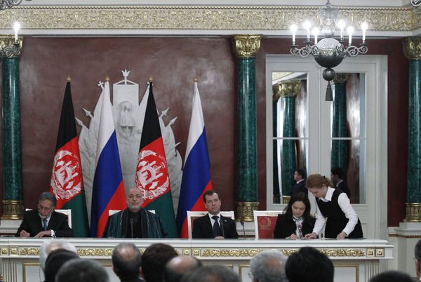 Russian President Dmitry Medvedev and afghan president Hamid Karzai Russian President Dmitry Medvedev and afghan president Hamid Karzai - Sputnik International