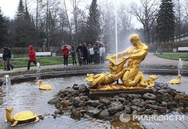 Restored Samson and the Lion Fountain and other fountains of Peterhof Palace Restored Samson and the Lion Fountain and other fountains of Peterhof Palace - Sputnik International