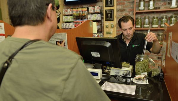 Cannabis expert Scott Yoss fills a medical marijuana order for a client with a state-approved doctor’s recommendation for the drug at the Denver Relief dispensary. Many believe Colorado lawmakers will give medical marijuana shops first crack at selling recreational cannabis, though Denver Relief plans to stick to the therapeutic side of the business. - Sputnik International
