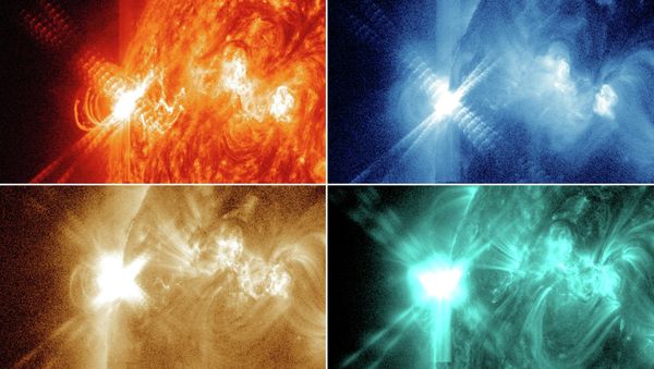 The largest of the recent solar flares, shown in different wavelengths. Scientists analyze solar flare wavelengths to try to understand what causes solar flares. - Sputnik International