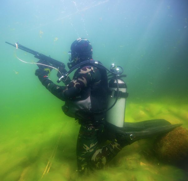 Exercise with the Soviet-designed APS underwater assault rifle - Sputnik International