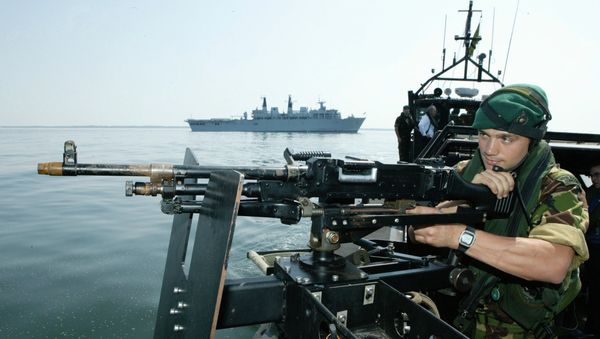 A mariner aboard a landing cutter, a part of the armament of Albion, a landing platform dock ship (LPD) of the British Navy - Sputnik International