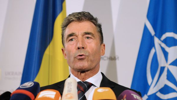 NATO Secretary General Anders Fogh Rasmussen at briefing in Kiev, August 7, 2014. - Sputnik International