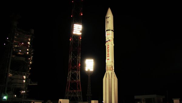 A Proton-M carrier rocket sits on a launch pad at the Baikonur space center in Kazakhstan - Sputnik International