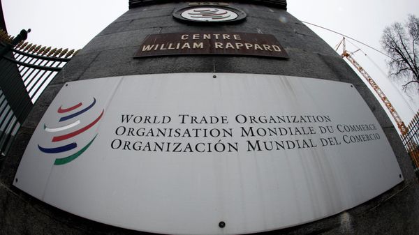 World Trade Organization (WTO) logo at the entrance of the WTO headquarters in Geneva World Trade Organization (WTO) logo at the entrance of the WTO headquarters in Geneva - Sputnik International